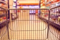 Abstract blurred photo of store with food trolley at a supermarket Royalty Free Stock Photo