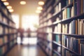 Abstract blurred public library interior space. blurry room with bookshelves by defocused effect.background business or education Royalty Free Stock Photo