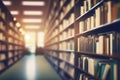 Abstract blurred public library interior space. blurry room with bookshelves by defocused effect.background business or education Royalty Free Stock Photo