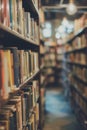 Abstract blurred public library interior space. Blurry room with bookshelves by defocused effect Royalty Free Stock Photo