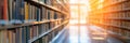 Abstract blurred public library interior space. Blurry room with bookshelves by defocused effect Royalty Free Stock Photo