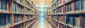 Abstract blurred public library interior space. Blurry room with bookshelves by defocused effect Royalty Free Stock Photo