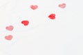 Abstract blurred of red heart on white mulberry paper texture. Royalty Free Stock Photo