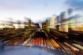 Abstract blurred skyline of New York City lights at dusk