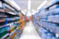 Abstract blurred supermarket grocery store and refrigerators in department store.,Consumer products goods on shelf, Category of