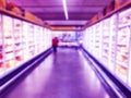 Abstract blurred supermarket store and refrigerators in department store. Interior shopping mall defocused background. Business fo Royalty Free Stock Photo