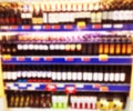 Abstract blurred supermarket store and refrigerators in department store. Interior shopping mall defocused background. Business fo Royalty Free Stock Photo