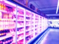 Abstract blurred supermarket store and refrigerators in department store. Interior shopping mall defocused background. Business fo Royalty Free Stock Photo