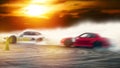 Abstract blurred two drifting cars battle on speed track Royalty Free Stock Photo