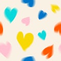 Abstract blurry heart shapes pattern. Modern colorful background with grainy texture. Noisy floating hand drawn hearts backdrop Royalty Free Stock Photo