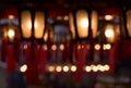 Abstract blurry interior red Chinese lanterns of Man Mo Temple Hong Kong