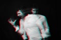 Abstract blurry portrait of a psychopathic man with schizophrenic diseases and split personality