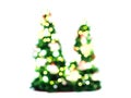 Abstract blurry two pine trees with bokeh of light bulb decoration on white color Royalty Free Stock Photo