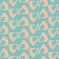 Abstract blush pink woven wicker design made with loose tribal triangles. Seamless vector pattern on aqua blue