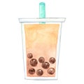 Abstract boba Taiwan milk tea watercolor.