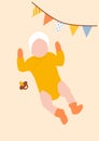 Abstract boho child portrait. Baby silhouette.Kid and nipple and garnet. Minimalistic vector illustration isolated on a