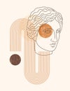 Abstract Boho Illustration with Antique Sculpture of Muse in a Minimal Liner Style. Vector Contemporary Background Royalty Free Stock Photo