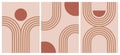 Abstract boho line art geometric shapes. Modern graphic background with minimal arch and circles. Simple organic
