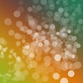 Beauty orange green and white sparkle bokeh. Abstract glowing light circle pattern background. blurry twinkle effect sky frame wit Royalty Free Stock Photo