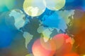 Abstract bokeh of light with world map Royalty Free Stock Photo