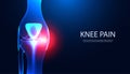 Abstract Bone, Knee part Anatomy X-ray model showing knee injury with red light. For inserting text, articles or templates