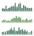 Abstract Boston, Atlanta and Chicago USA city skyline set with color skyscrapers Royalty Free Stock Photo