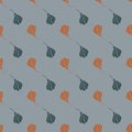 Abstract botanic nature seamless pattern with blue and orange flowers shapes. Blue background