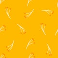 Abstract botanic seamless pattern with white branch berry print. Yellow bright background. Bloom print