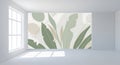Abstract botanical art with soft green and beige tones in a bright room Royalty Free Stock Photo
