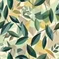 Abstract Botanical Pattern with Colorful Foliage Illustration