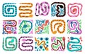 Abstract botanical snake tiles. Nature snakes and floral branches. Isolated contemporary doodle animals graphic. Trendy