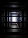 abstract, Bottom View of the cascading corridors opening,Tunnel corridor stack building.