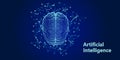 Abstract brain with net code. Artificial intelligence. Science and Technology neural network concept. Vector illustration