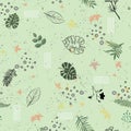 Abstract branches and leaves with geometric style shape seamless pattern