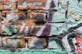 Abstract brick wall. Detail of graffiti . Fragment for background, stylish pattern, fashion colors Royalty Free Stock Photo