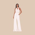 Abstract bride portrait. Woman in white wedding suit, hand drawn flat minimal contemporary style, vector illustration