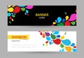 Abstract Bright banner with drops of rainbow paints on white and black background. Set horizontal banners with empty Royalty Free Stock Photo