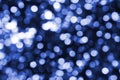 Abstract bright blue blurred bokeh background close up, defocused round blue and white lights texture, shiny glowing pattern Royalty Free Stock Photo