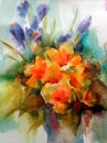 Abstract bright colored decorative background . Floral pattern handmade . Beautiful tender romantic bouquet of iris flowers