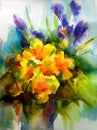 Abstract bright colored decorative background . Floral pattern handmade . Beautiful tender romantic bouquet of iris flowers