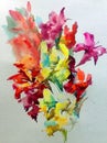 Abstract bright colored decorative background . Floral pattern handmade . Beautiful tender romantic bouquet off gladiolus flowers