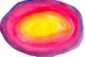 Abstract bright colorful hand painted watercolor oval with paints. Different color - pink, yellow, violet grunge round circle spot