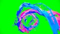 Abstract bright colorful liquid vortex flow with splashes on chroma key