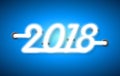 Abstract bright 2018. Design neon text on blue background. Royalty Free Stock Photo