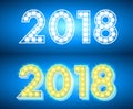 Abstract bright 2018. Design neon text on blue background. Royalty Free Stock Photo