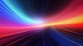 Abstract bright digital lines in dark space, glowing multicolored energy motion on black background. Cyberspace with fast light Royalty Free Stock Photo