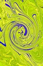 Abstract bright fluid green yellow background with blue waves. Chartreuse backdrop. Art trippy digital backdrop. Swirling effects