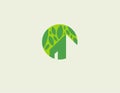 Bright green logo house in the forest circle icon for your company