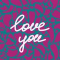Abstract bright heart background. Doodle hearts texture lettering. Pink abstract heart greeting card with the Royalty Free Stock Photo