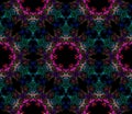 Abstract bright kaleidoscope symmetric pattern on a black background